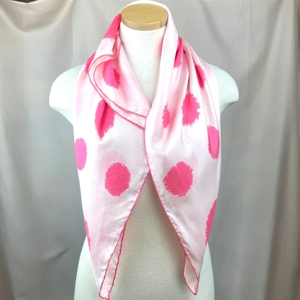 Vintage ECHO Scarf 32" Square Scarf Cute Powder Puff‎ Pink Silk Mod 60s Japan